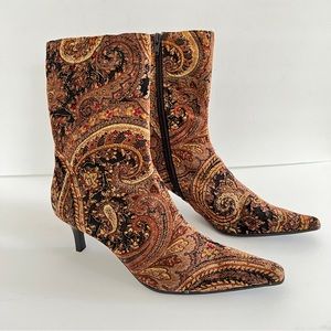 Y2K TAPESTRY BOOTS Brown Paisley Ankle Boots 7.5